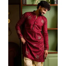 CHHAAP Men Floral Embroidered Sequinned Summer Sheers Kurta-picture-26