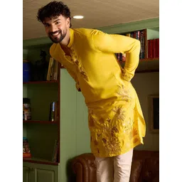 CHHAAP Men Floral Embroidered Summer Sheers Kurta-picture-24