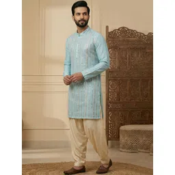 CHHAAP Men Geometric Embroidered Mirror Work Summer Sheers Kurta-picture-12