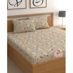 chhavi india 210 TC Floral Print Double Bedsheet with Pillow Covers-picture-12