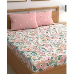 chhavi india 210 TC Floral Print King Size Bedsheet with Pillow Covers-picture-16