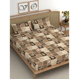 CHHAVI INDIA Beige & Brown Floral Microfiber 210 TC King Bedsheet With 2 Pillow Covers-picture-35