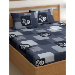 CHHAVI INDIA Blue & Grey Ethnic Motifs 210 TC King Bedsheet with 2 Pillow Covers-picture-16