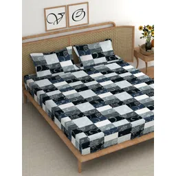 CHHAVI INDIA Blue & Grey Geometric Microfiber 210 TC King Bedsheet With 2 Pillow Covers-picture-14