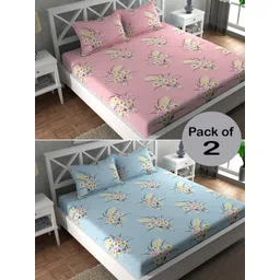 CHHAVI INDIA Blue & Pink Floral Printed 210 TC 2 Queen Bedsheet & 4 Pillow Covers-picture-21