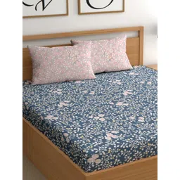 CHHAVI INDIA Blue & White Microfiber Floral 210 TC King Bedsheet with 2 Pillow Covers-picture-19