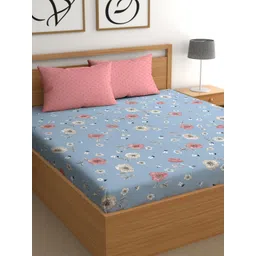 CHHAVI INDIA Blue Floral 210 TC Bedsheet with 2 Pillow Covers-picture-29