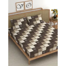 CHHAVI INDIA Brown & White Geometric Microfiber 210 TC King Bedsheet With 2 Pillow Covers-picture-16