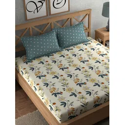CHHAVI INDIA Cream-Coloured Floral Microfiber 210 TC King Bedsheet with 2 Pillow Covers-picture-17