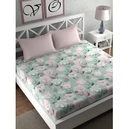 CHHAVI INDIA Green & White Floral Microfiber 210 TC King Bedsheet with 2 Pillow Covers-picture-20