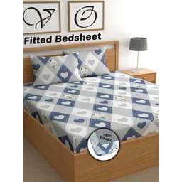 CHHAVI INDIA Grey & Blue Abstract Printed 210 TC Queen Bedsheet With 2 Pillow Covers-picture-10