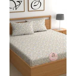 CHHAVI INDIA Grey & Blue Printed 210 TC Queen Bedsheet Set 2.50m x 2.25m image 1