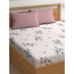 CHHAVI INDIA Pink & White Floral 210 TC Double King Bedsheet With 2 Pillow Covers-picture-16