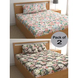 CHHAVI INDIA Pink & White Floral Printed 210 TC 2 Queen Bedsheet & 4 Pillow Covers-picture-41