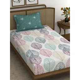 CHHAVI INDIA White & Green Ethnic Motifs 210 TC Single Bedsheet & 1 Pillow Cover-picture-29