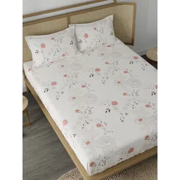 CHHAVI INDIA White & Grey Floral 210 TC Queen Bedsheet with 2 Pillow Covers-picture-38