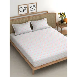 CHHAVI INDIA White & Pink Floral 210 TC King Bedsheet With 2 Pillow Covers-picture-24