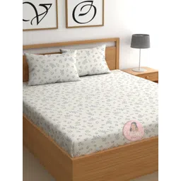 CHHAVI INDIA White & Yellow Printed 210 TC Queen Bedsheet Set2.50m x 2.25m-picture-12