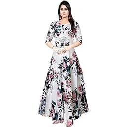 CHHAVNI Women Printed Gown Kurta Rayon Printed Maxi Long Gown White Dress.-picture-13