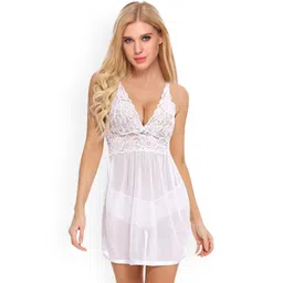 chia fashions Net Halter Neck Self Design Baby Doll-picture-38