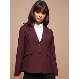CHIC BY CHIC BY TOKYO TALKIES Maroon Notched Lapel Long Sleeve Single Breasted Blazer-picture-30