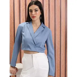CHIC BY TOKYO TALKIES Blue Double-Breasted Cropped Blazer-picture-16