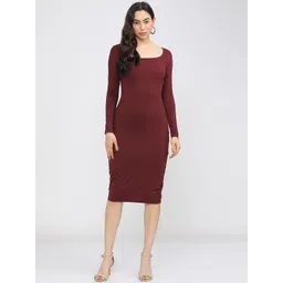 CHIC BY TOKYO TALKIES Maroon Bodycon Midi Dress-picture-35