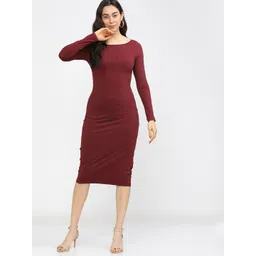 CHIC BY TOKYO TALKIES Maroon Bodycon Midi Dress-picture-36