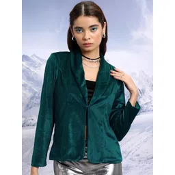 CHIC BY TOKYO TALKIES Teal Velvet Single Breasted Blazers-picture-40
