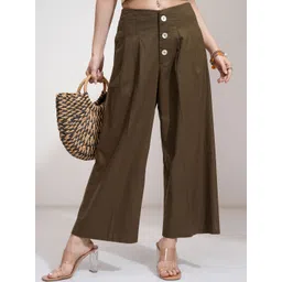 chic by tokyo talkies Tokyo Talkies Women Solid Linen Pleated Wideleg Trouser-picture-21