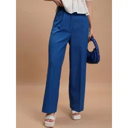 CHIC BY TOKYO TALKIES Women Blue Mid-Rise Flared Trousers-image-37