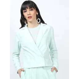 CHIC BY TOKYO TALKIES Women Green Solid Double Breasted Crop Blazer-picture-37