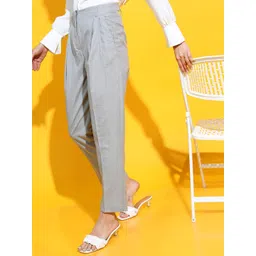 CHIC BY TOKYO TALKIES Women Grey Solid Regular Fit Trousers-picture-26