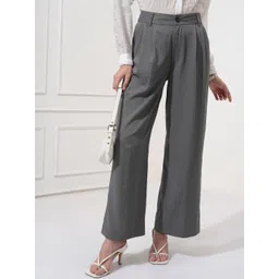 CHIC BY TOKYO TALKIES Women Mid-Rise Pleated Wide leg Flared Formal Trousers-picture-17