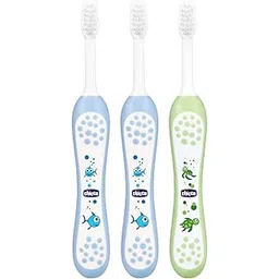 Chicco Toothbrush 6-36M- 3 Pack- Blue & Green-picture-23