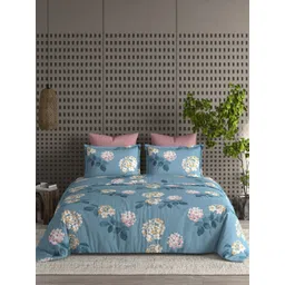 CHICERY Blue & Pink Floral Cotton AC Room Single Bed Comforter image 1