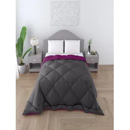 CHICERY Grey & Purple Checked Heavy Winter 300 GSM Double Bed Comforter-picture-34