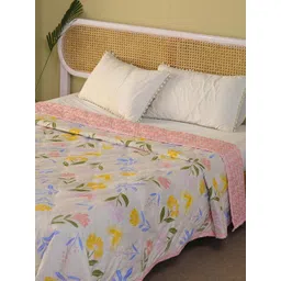 CHICERY Pink & Yellow Floral AC Room 210 GSM Pure Cotton Double Bed Dohar-picture-10