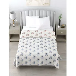 CHICERY White & Blue Ethnic Motifs Cotton AC Room 210 GSM Double Bed Dohar-image-5