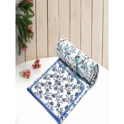 CHICERY White & Blue Floral AC Room Cotton 210 GSM Double Bed Dohar-image-48