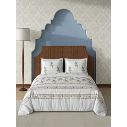 CHICERY White & Blue Floral Printed Pure Cotton 210 TC King Bedsheet Set 2.74mx 2.74m-image-7
