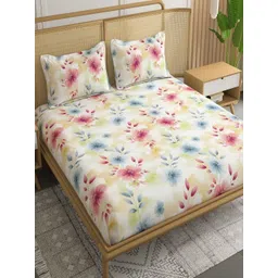 CHICERY White & Blue Printed Pure Cotton 210 TC Super King Bedsheet Set 2.7 m x 2.7 m-image-6