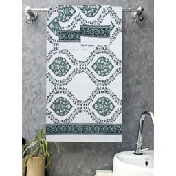CHICERY White & Green 3 Pieces Floral Printed Cotton 400 GSM Bath Towels-image-1