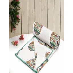 CHICERY White & Grey Floral AC Room Cotton 210 GSM Double Bed Dohar-image-8