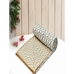 CHICERY White & Grey Floral AC Room Cotton 210 GSM Single Bed Dohar-image-9
