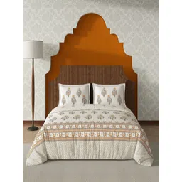 CHICERY White & Orange Floral 210 TC King Bedsheet with 2 Pillow Covers-image-47