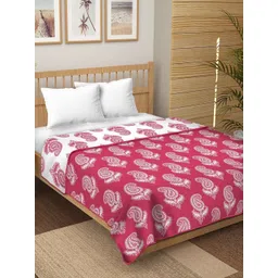 CHICERY White & Pink Paisley Printed 210 GSM Pure Cotton AC Room Single Bed Dohar-image-15