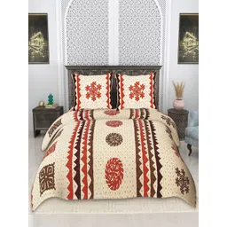 CHICERY White And Red Floral Printed Cotton 210 TC King Bedsheet Set 2.74m x 2.74m-image-0