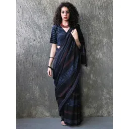 Chidiyaa Blue & Black Geometric Saree-picture-22