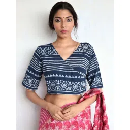 Chidiyaa Blue Angarakha Handprinted Cotton God Crop Top-picture-43